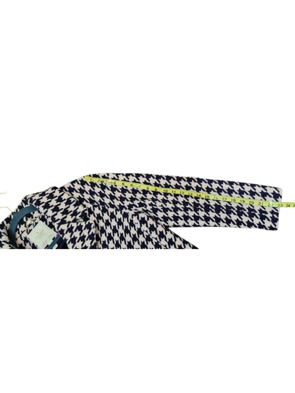 Kate Spade New York Houndstooth Coat Womens M Wool Blend Navy Ivory Button Front - Picture 14 of 16